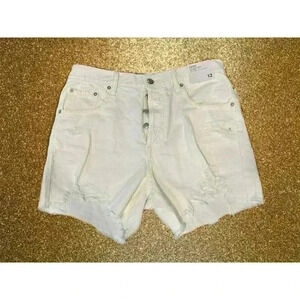 Aero Womens White Denim 90's High Rise Cut Off Jean Shorts Size 12 (0157)